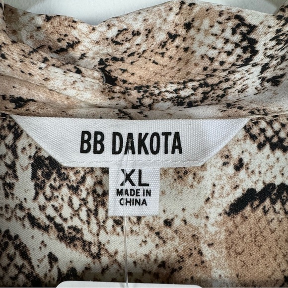 BB Dakota Python Print Shirt Dress Reptile Snakeskin Button Down Midi Dress Tan - Picture 7 of 8